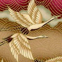 Kimono Collection - Gilded Graceful Cranes in Moss  Rust and Gold