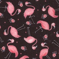 Fun in the Sun - Tossed Mini Flamingos and Flowers on Black