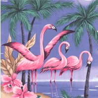 Graceful Flamingoes and Tropical Flowers on Blue
