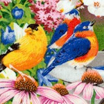 Bird Bath - Birds and Butterflies in the Garden - LTD. YARDAGE AVAILABLE IN 2 PIECES