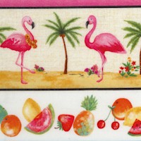 Greetings From ... Tickled Pink Flamingo, Tropical Fruit and Cocktails Vertical Stripe