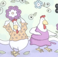 Hen Rietta - Happy Hens Vertical Stripe by Leslie Ann Clark  - SALE! (MINIMUM PURCHASE 1 YARD)