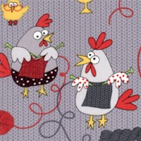 Whimsical Knitting Chicks on Grey Knit-Look Background