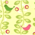 Hopscotch - Whimsical Birds in Trees on Pastel Yellow