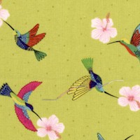 Hibiscus Hummingbird - Delicate Tossed Birds and Flowers on Green