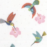 Hibiscus Hummingbird - Delicate Tossed Birds and Flowers on Cream