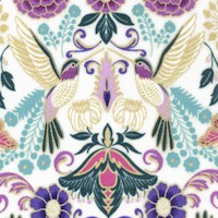 Midnight Nectar - Elegant Gilded Hummingbirds and Flowers on Ivory