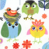 Whimsical Owls and Flowers on Ivory