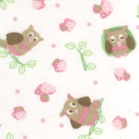 Kiddie Flannel - Tossed Owls and Mushrooms on Ivory FLANNEL