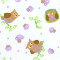 Kiddie Flannel - Tossed Owls and Mushrooms on Ivory FLANNEL