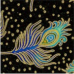 Beau Monde - Tossed Gilded Peacock Feathers on Black