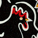 Fowl Play - Abstract Chickens on Black by Luella Doss