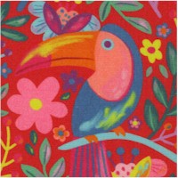 !Viva Mexico! Colorful Toucan and Foliage on Red