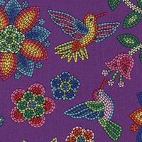 Tucson - Beaded style Flowers and Hummingbirds on Purple
