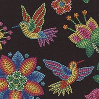 Tucson - Beaded style Flowers and Hummingbirds on Black- BACK IN STOCK!