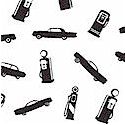 Fill er Up - Tossed Vintage Cars and Gas Pumps- LTD. YARDAGE AVAILABLE IN 2 PIECES.