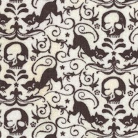 Basic Grey of Eerie - Black Cat and Skull Damask in Black and White