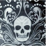 Wicked - Skull Damask on Mottled Gray