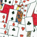 Adventures in Wonderland - Small Scale Tossed Playing Cards on Red 